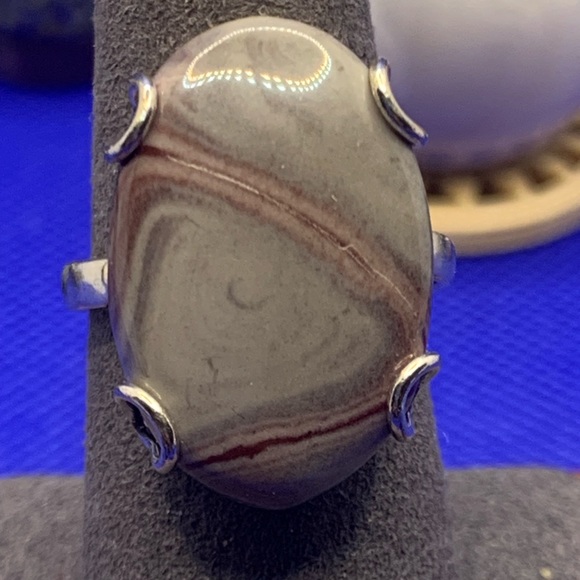 Stunning GENUINE Polychrome Jasper Ring, .925 Sterling Silver Overlay, Size 8.75 - Picture 6 of 13